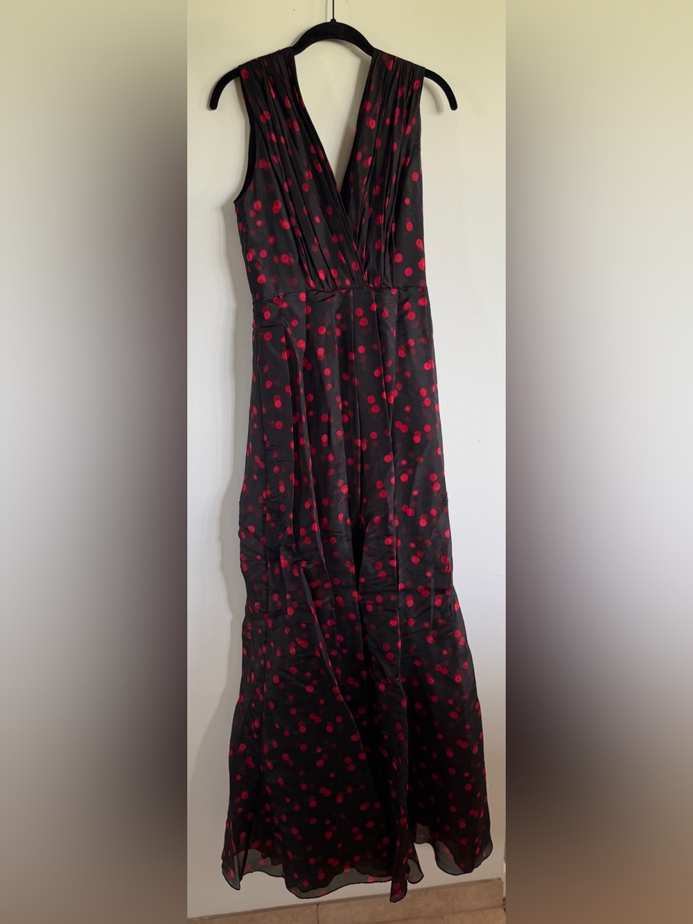 Carolina Herrera Formal Dress black red polka dot v-neck silk size 6